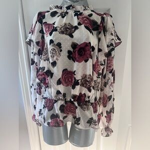 Suzy Shier Floral Print Ruffle Top